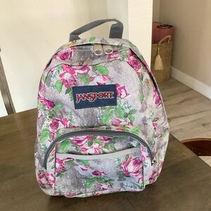 Jansport    T Pink Gray Plumeria Floral Rose School Hiking Backpack Bag